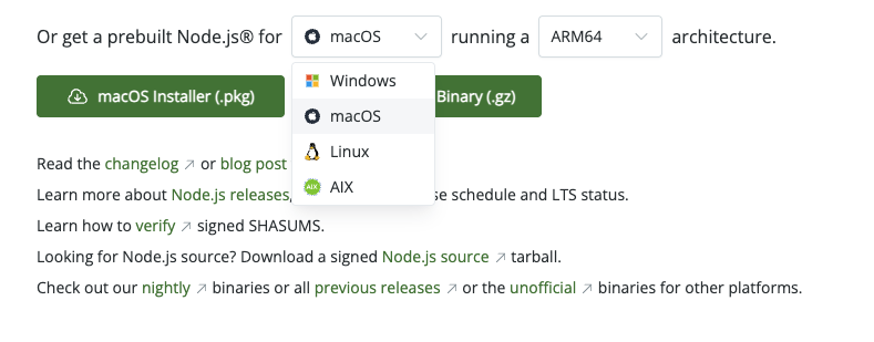 Node.js offical website and download page.